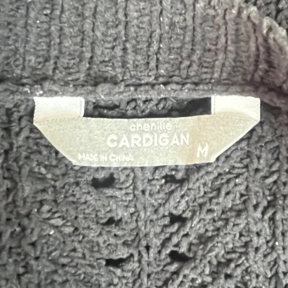 Members Mark Cardigan Chenille Sweater Womens Medium Black Open Front - Picture 5 of 7